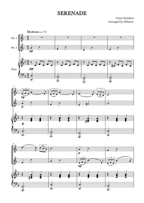 Serenade Schubert French Horn Duet And Piano Arr Milanov By