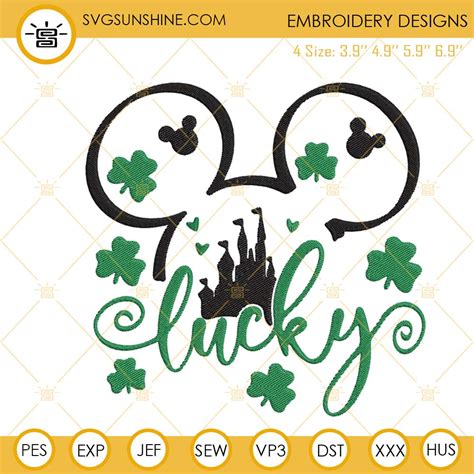 Lucky Mickey Ears Embroidery Designs St Patricks Day Mouse Embroidery Files