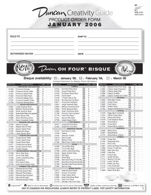 Fillable Online PRODUCT ORDER FORM JANUARY 2006 Creative Glazes Fax