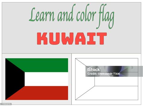 Ilustración De Kuwait Bandera Nacional Libro Para Colorear Para La Educación Y El Aprendizaje