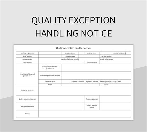 Quality Exception Handling Notice Excel Template And Google Sheets File