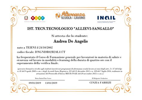 Certificazioni Andrea De Angelis