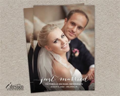 Just Married Wedding Announcements Photo Cards Diy Printable Marriage