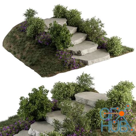 3D Model Landscape Furniture Rock Stairs With Garden Architect