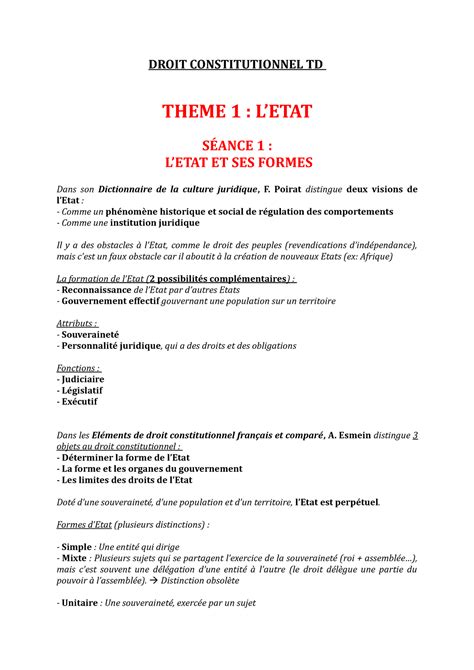 Droit Constitutionnel Td Droit Constitutionnel Td Theme Letat