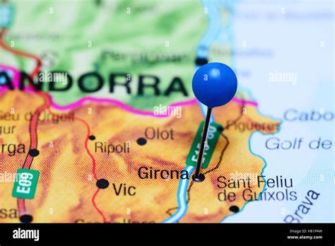 Girona pinned on a map of Spain Stock Photo - Alamy