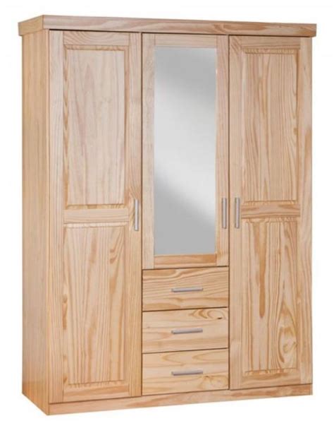 Armoire Avec Miroir 3 Portes 3 Tiroirs Pin Massif Clair Nerod