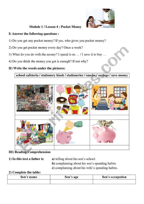 Pocket Money ESL Worksheet By Rannouch