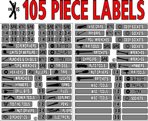 Tool Box Organizer Labels