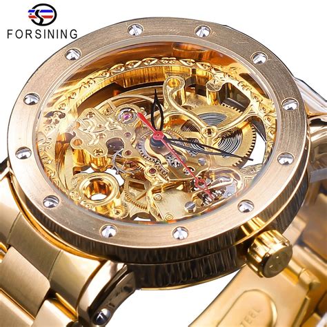 Forsining Reloj Dorado Completo Para Hombre Relojes Transparentes Con