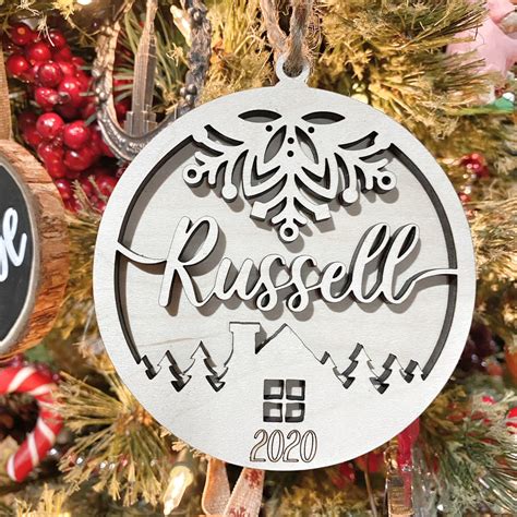 Custom Name Wood Laser Cut Christmas Ornament Personalized Sawdust And Swirls