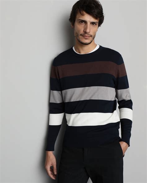 Camisola De Malha Multicolor De Homem Decote Redondo Moda E