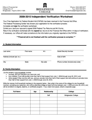 Fillable Online Bridgewater Independent Verification Form