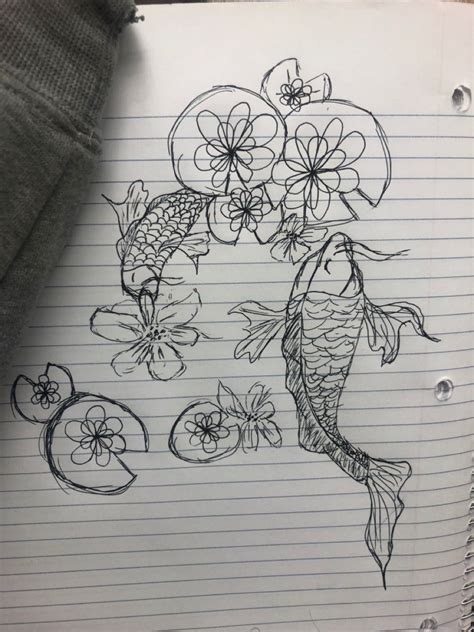 Drawing Of Koi Fish With Lily Pads Done During A Boring Math Class