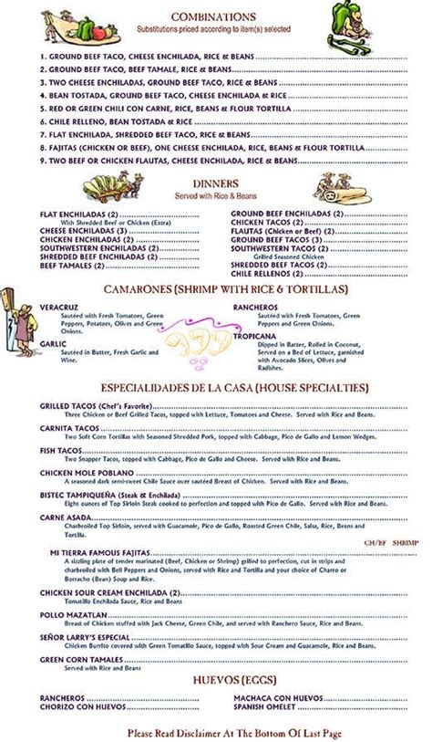 Menu at Mi Tierra Restaurant, Catalina