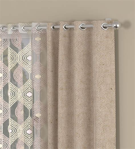 Buy Beige Traditional Poly Cotton 5 Ft Semisheer Eyelet Window Curtains