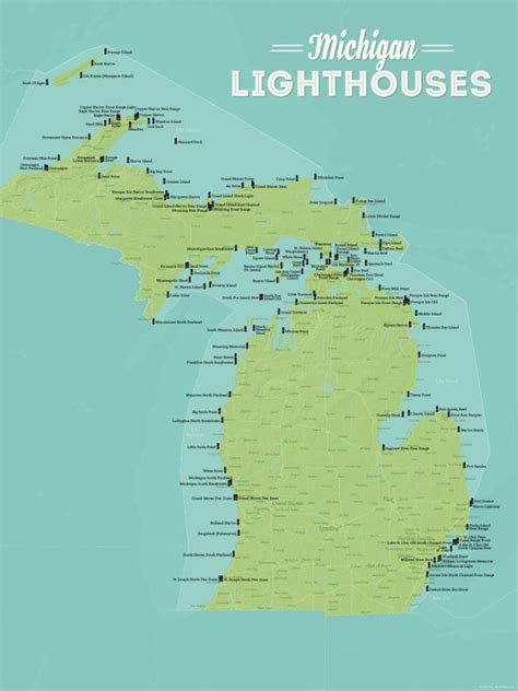 Michigan Lighthouses Map 18x24 Poster - Best Maps Ever