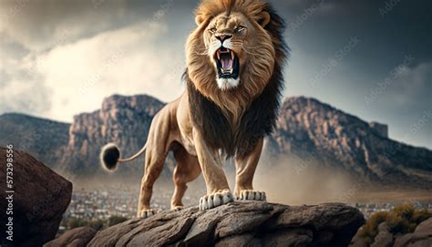 lion on the rock roaring Generative AI Stock Illustration | Adobe Stock