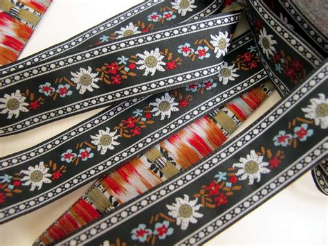 Edelweiss And Enzian Fabric Jacquard Trim White Red Light Blue