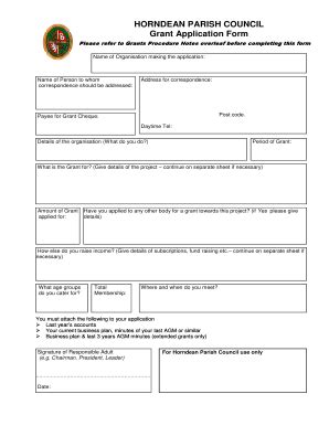 Fillable Online Horndeanpc Hants Gov Grant Form Horndean Parish