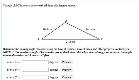 Solved Triangle ABC Is Shown Below With All Three Side Chegg