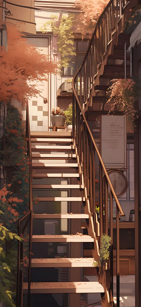 Cozy Autumn Stairs Brown Aesthetic Wallpapers - Wallpaper iPhone