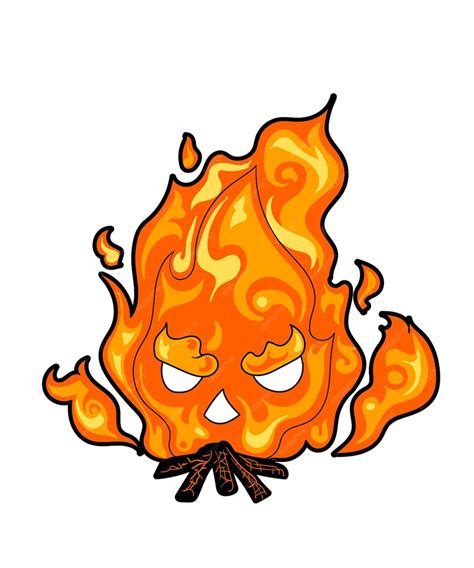 Premium Vector Cartoon Fire With A Burning Face