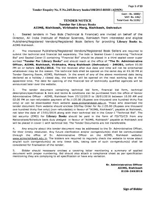 Fillable Online Aiimsrishikesh Edu Tender For Procurement Of Library