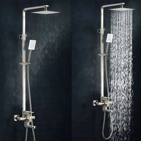 2016 NEW SUS304 Stainless Steel Brushed Square Hot And Cold Shower Set Double Shower Elevating