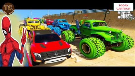 Spiderman Cars Monster Trucks Mega Rampa Challenge Superhero Hulk