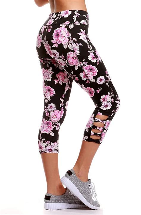 Floral Flower Strip Print Chic Elastic Wasit Women Capris Pants Bandage