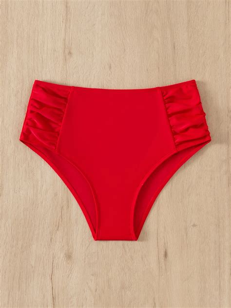Bragas Bikini Simple Fruncido Rojo
