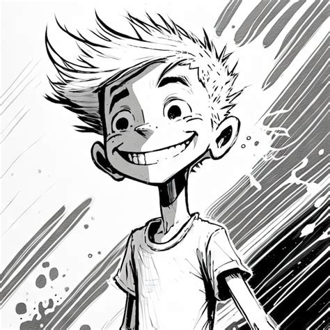 Premium AI Image | Sketch Smiling Boy with Messy Hair Hand Drawn Joyful ...