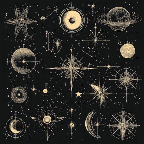 Vector Set Of Hand Drawn Astrological Symbols Zodiac Signs Constellations Stars And Planets