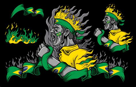 Brazil Flag and Fire elements with People Screaming 16291298 Vector Art at Vecteezy