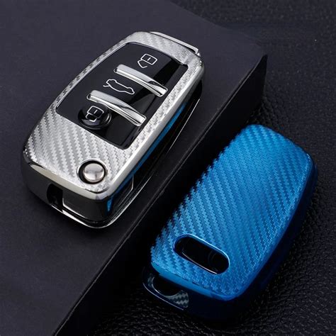 Generic Carbon Fiber Car Key Cover Case Keychain For Audi C A A