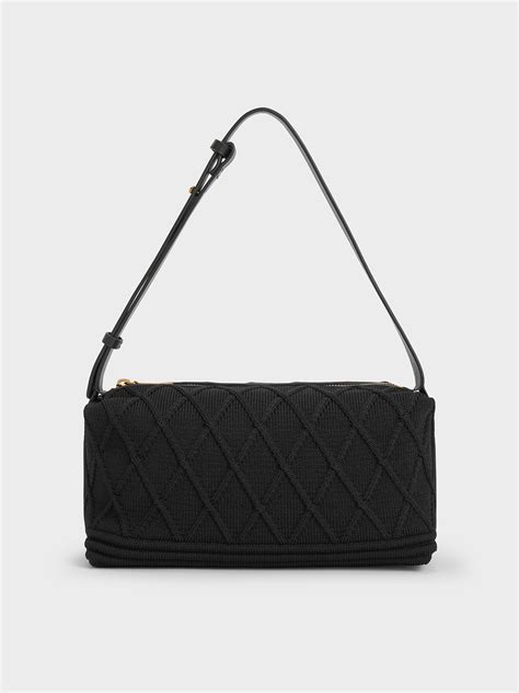 Black Willa Knitted Shoulder Bag Charles And Keith Za