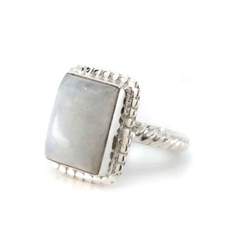 Anillo De Piedra Lunar Arco Iris De Plata Kasasha Talla Spiru