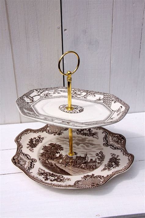 Fortress An Antique 2 Tiered Ceramic Cake Stand Steeped In Etsy