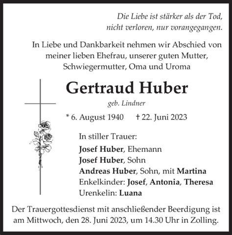 Traueranzeigen Von Gertraud Huber Trauer Merkur De