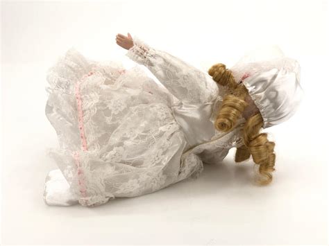 Lot Vtg Porcelain Doll Blonde Hair White Lace Dress