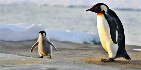 Dad or mom and baby penguin. Father love, bond and parenting concept ...