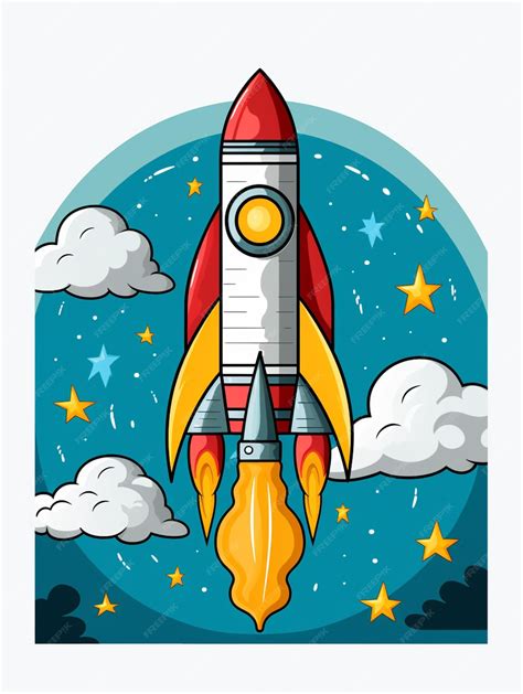 Premium Ai Image Cartoon Rocket Ship Flying Through The Sky With Stars And Clouds Generative Ai