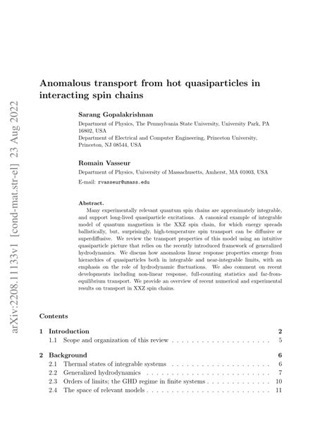 Pdf Anomalous Transport From Hot Quasiparticles In Interacting Spin