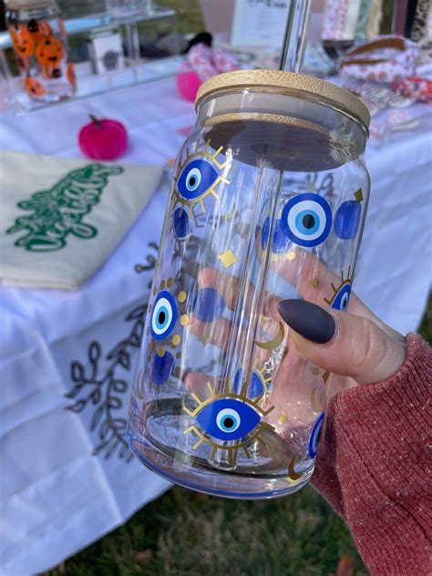 Evil Eye Glass Evil Eye Coffee Cup Glass Jar Beer Cup Etsy Diy