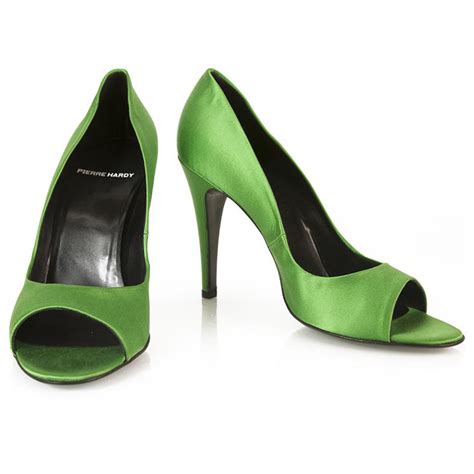 Pierre Hardy Green Satin Peep Toe Pumps Slim High Heels Shoes Sz 40 Ref