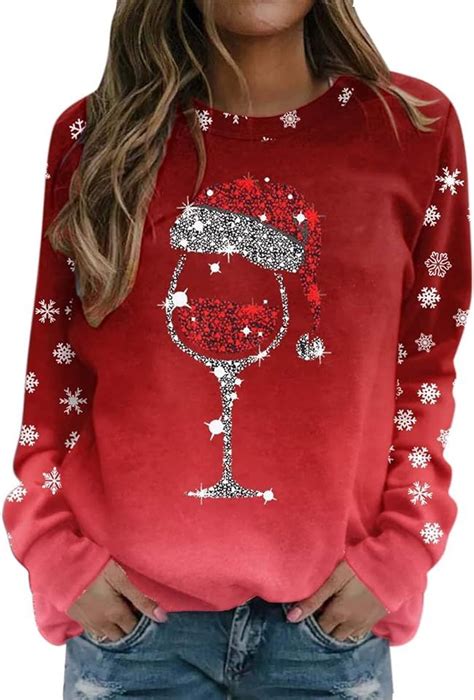 Weihnachtspullover Damen Lustig Baumwolle Langarm Sweatshirt Damen