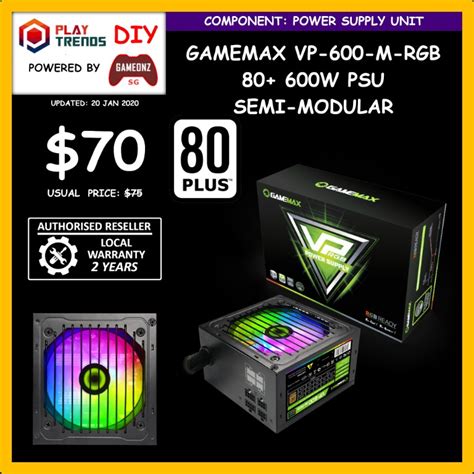 Gamemax Vp 600 Rgb M 600w Psu Semi Modular 80 White Vp600rgb Component Electronics Computer