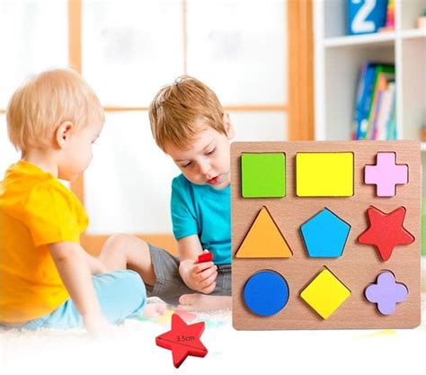 KLOCKI DREWNIANE UKŁADANKA EDUKACYJNA PUZZLE FIGURY GEOMETRYCZNE