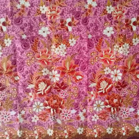 Pink Flowers With Gold Flowers Pure Cotton Traditional Indonesian Batik